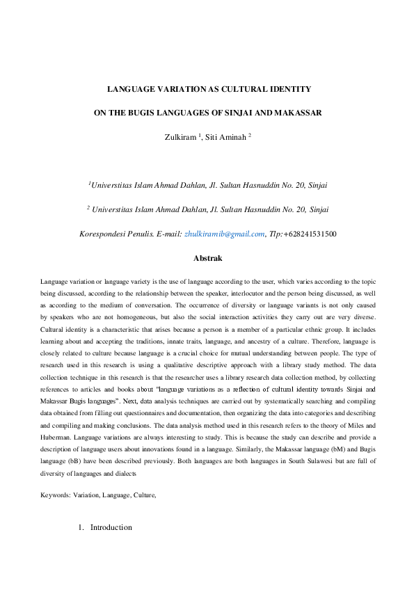(PDF) LANGUAGE VARIATION AS CULTURAL IDENTITY ON THE BUGIS LANGUAGES OF ...
