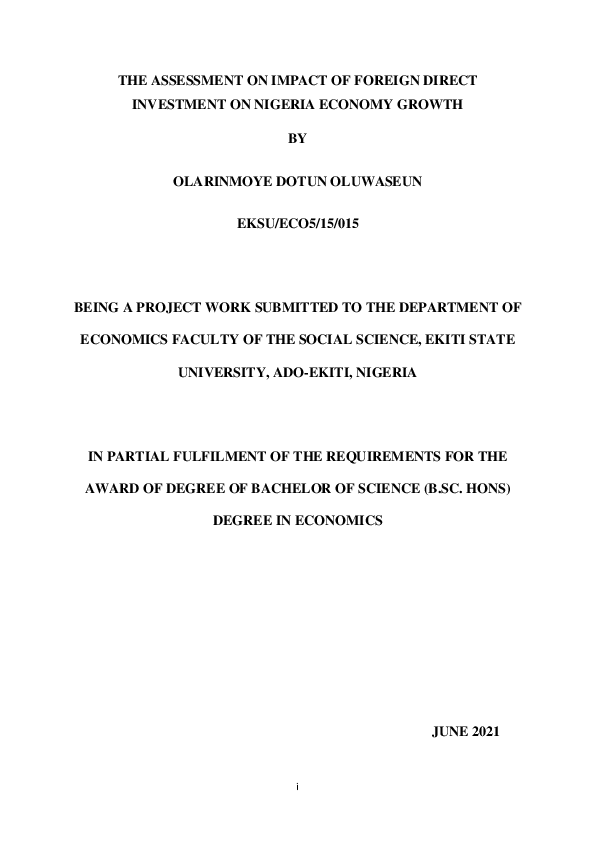 (PDF) Assessment on the impact of foreign direct investment on nigeria ...