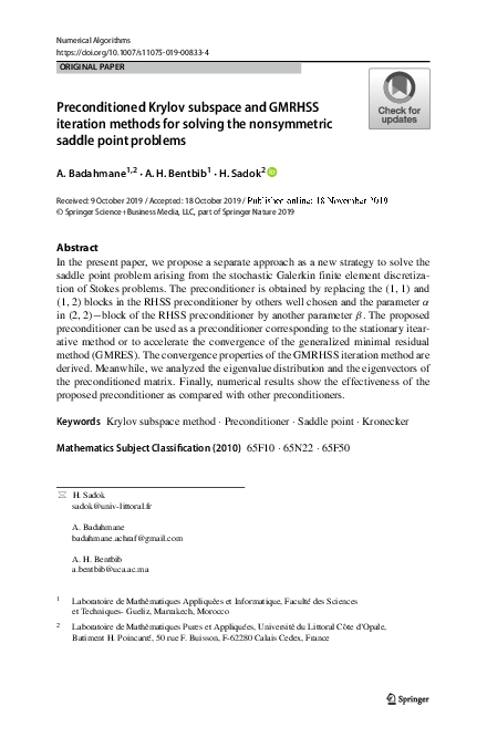 (PDF) Preconditioned Krylov subspace and GMRHSS iteration methods for ...