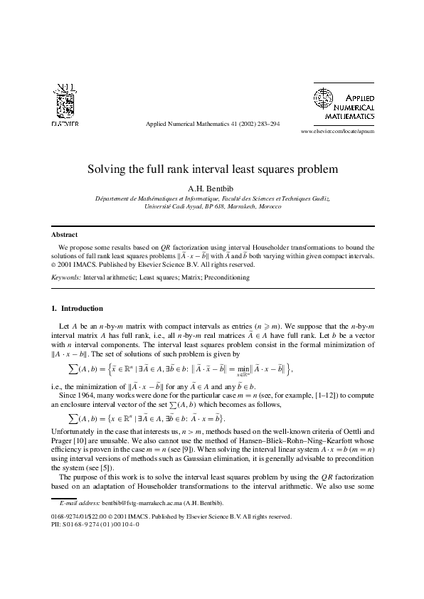 (PDF) Solving the full rank interval least squares problem