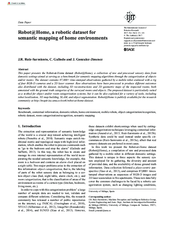 (PDF) Robot@Home, a robotic dataset for semantic mapping of home ...