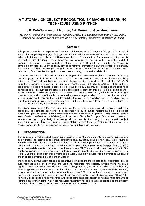 (PDF) A Tutorial on Object Recognition by Machine Learning Techniques ...