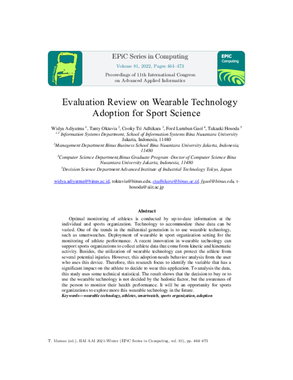 (PDF) Evaluation Review on Wearable Technology Adoption for Sport Science
