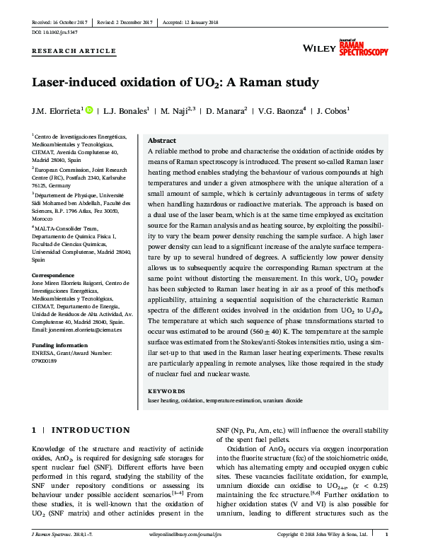 (PDF) Laser-induced oxidation of UO2 : A Raman study