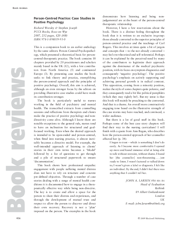 (PDF) Person-Centred Practice: Case Studies in Positive Psychology