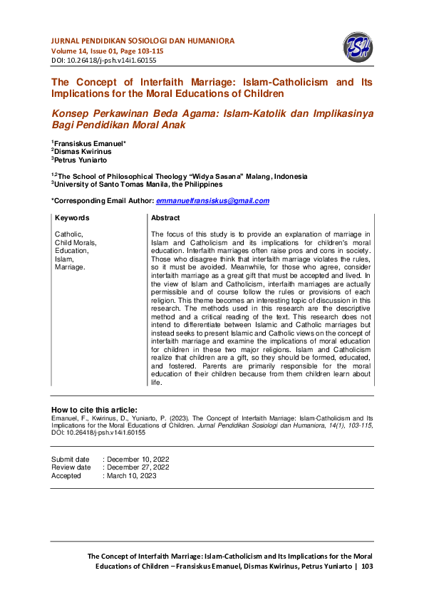(PDF) The Concept of Interfaith Marriage: Islam-Catholicism and Its ...