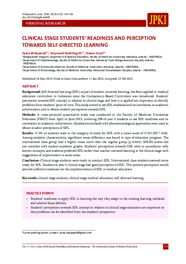 (PDF) Clinical Stage Students’ Readiness and Perception Towards Self ...