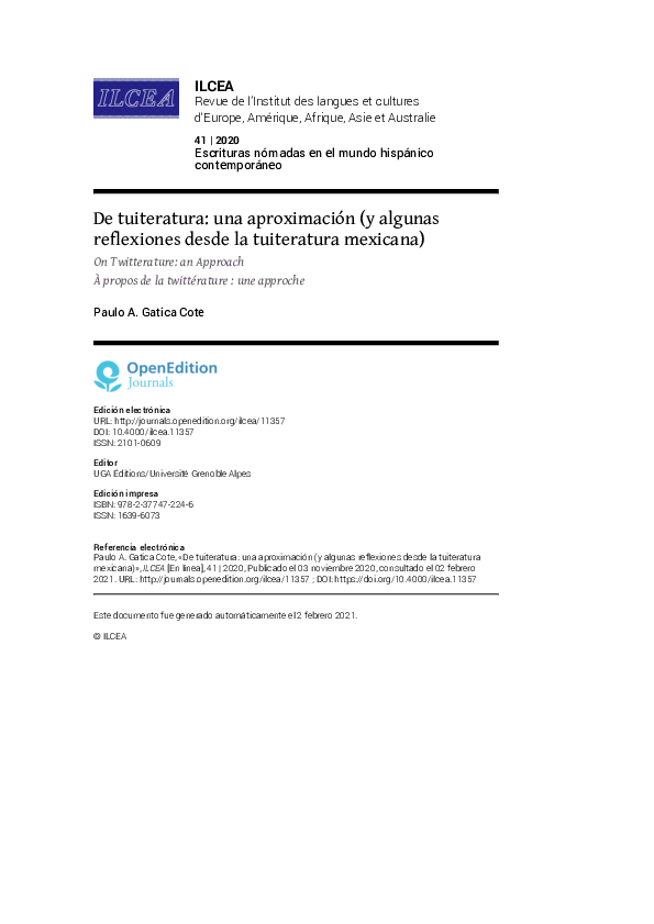 (PDF) On Twitterature: an Approach