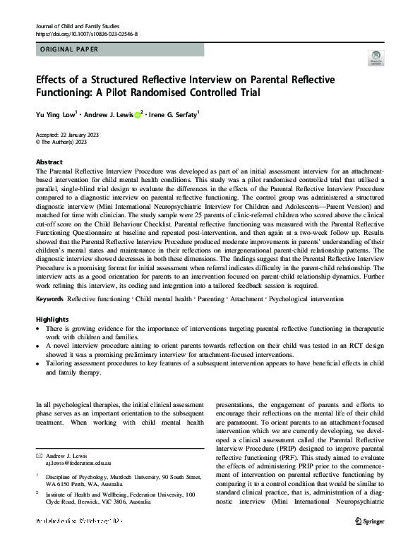 (PDF) Effects of a Structured Reflective Interview on Parental ...