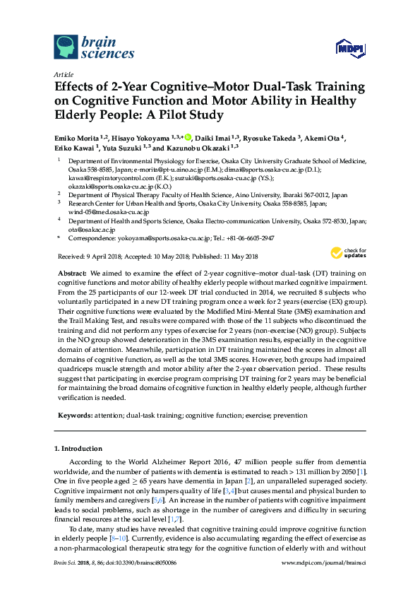 (PDF) Effects of 2-Year Cognitive–Motor Dual-Task Training on Cognitive ...
