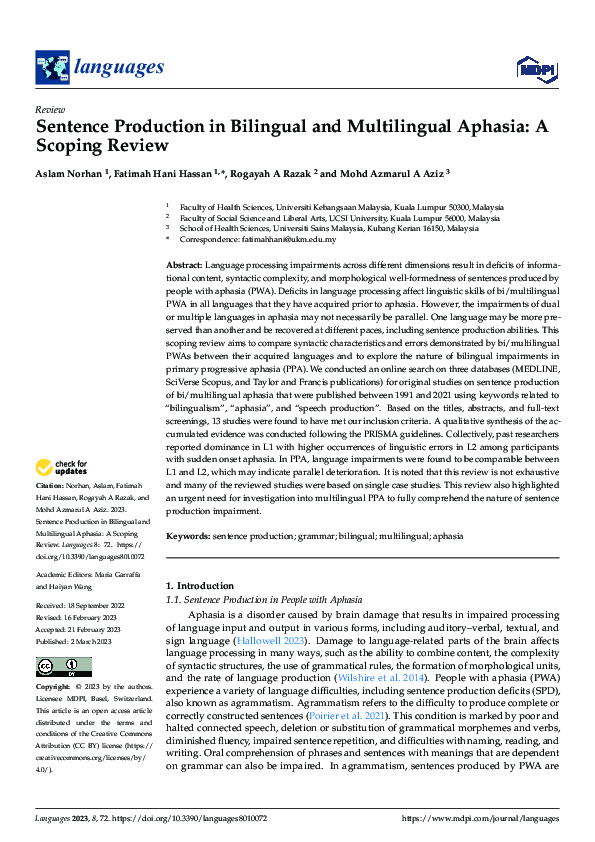 (PDF) Sentence Production in Bilingual and Multilingual Aphasia: A ...