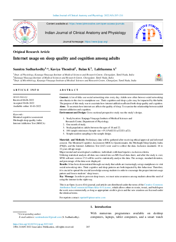 (PDF) Internet usage on sleep quality and cognition among adults