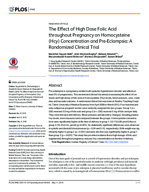 (PDF) The Effect of High Dose Folic Acid throughout Pregnancy on ...