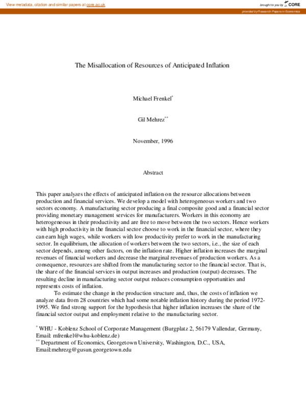 (PDF) The Misallocation of Resources of Anticipated Inflation