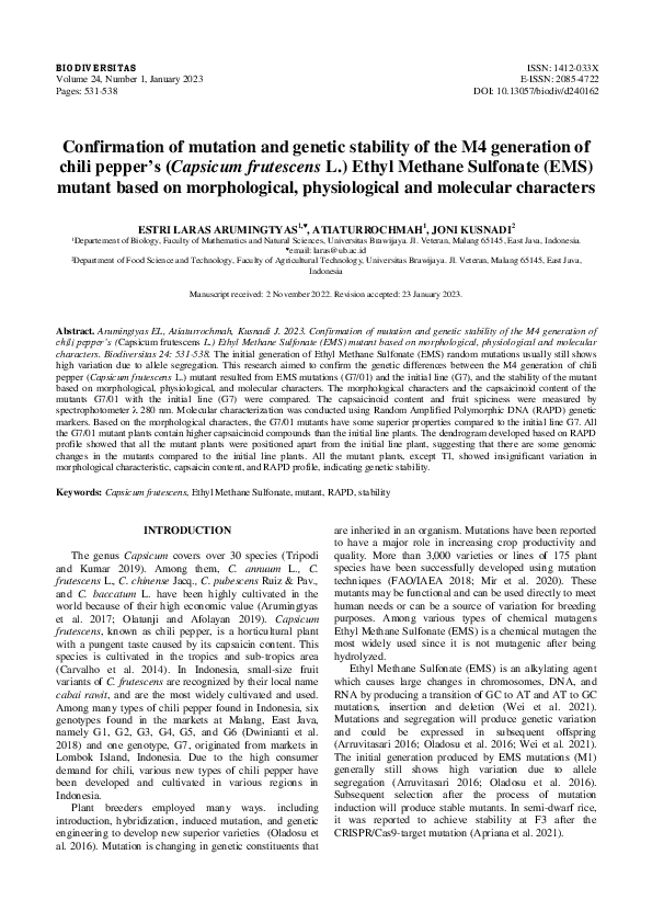 (PDF) Confirmation of mutation and genetic stability of the M4 ...