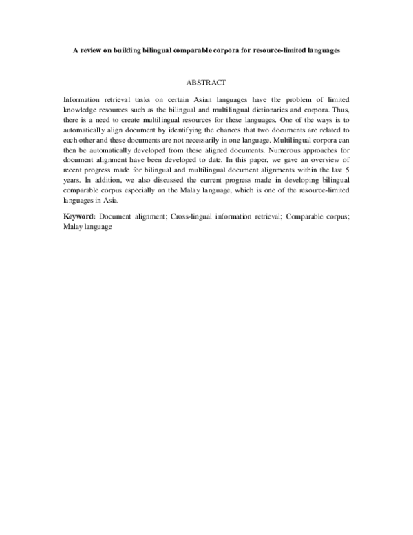 (PDF) A Review on Building Bilingual Comparable Corpora for Resource ...