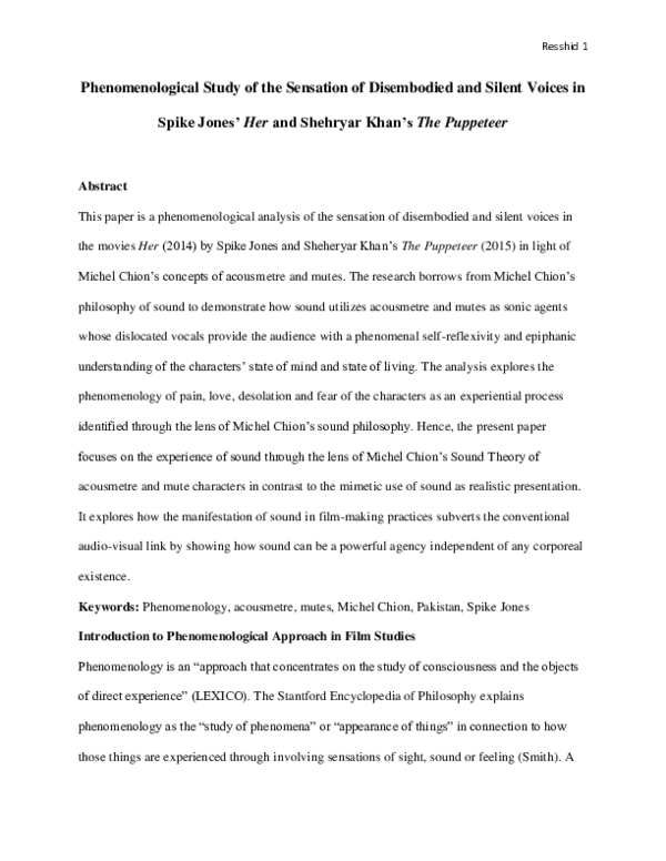 (PDF) Phenomenological Study of the Sensation of Disembodied and Silent ...
