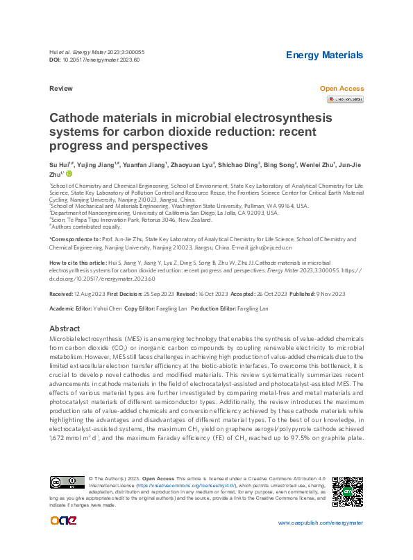 (PDF) Cathode materials in microbial electrosynthesis systems for ...