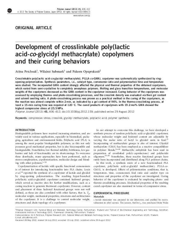 (PDF) Development of crosslinkable poly(lactic acidcoglycidyl