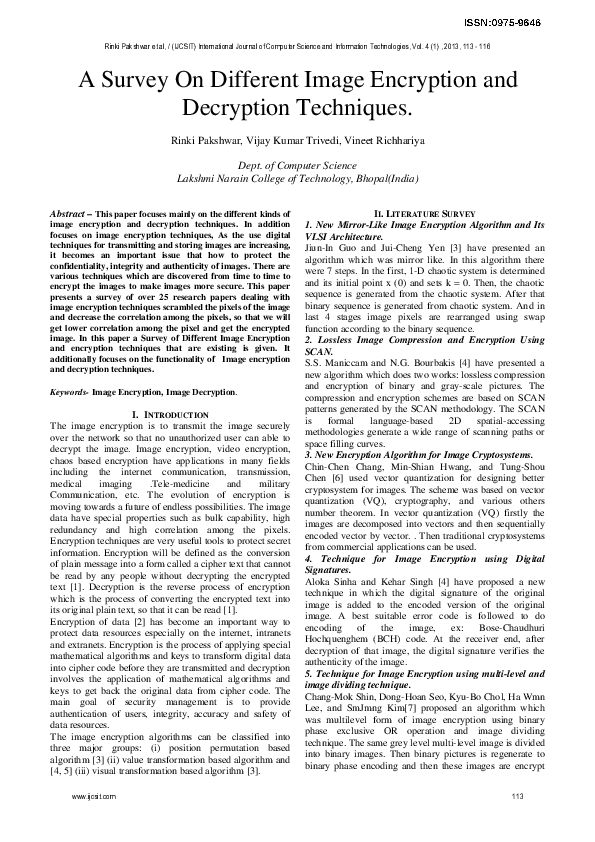 (PDF) A Survey On Different Image Encryption and Decryption Techniques