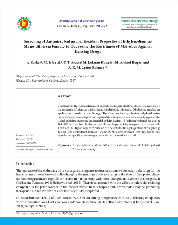 (PDF) Screening of Antimicrobial and Antioxidant Properties of ...