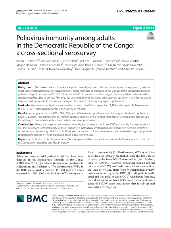 (PDF) Poliovirus immunity among adults in the Democratic Republic of ...