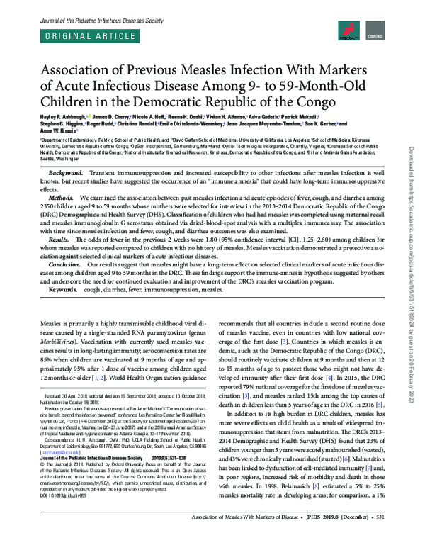 (PDF) Association of Previous Measles Infection With Markers of Acute ...