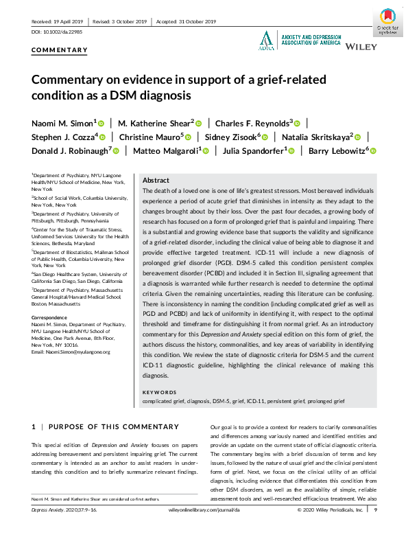 (PDF) Commentary on evidence in support of a grief‐related condition as ...
