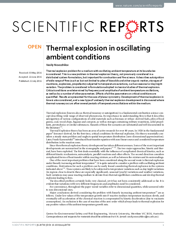 (PDF) Thermal explosion in oscillating ambient conditions