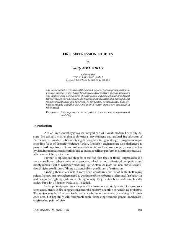 (PDF) Fire suppression studies