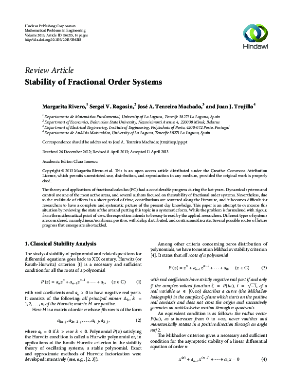 (PDF) On stability of fractional order systems