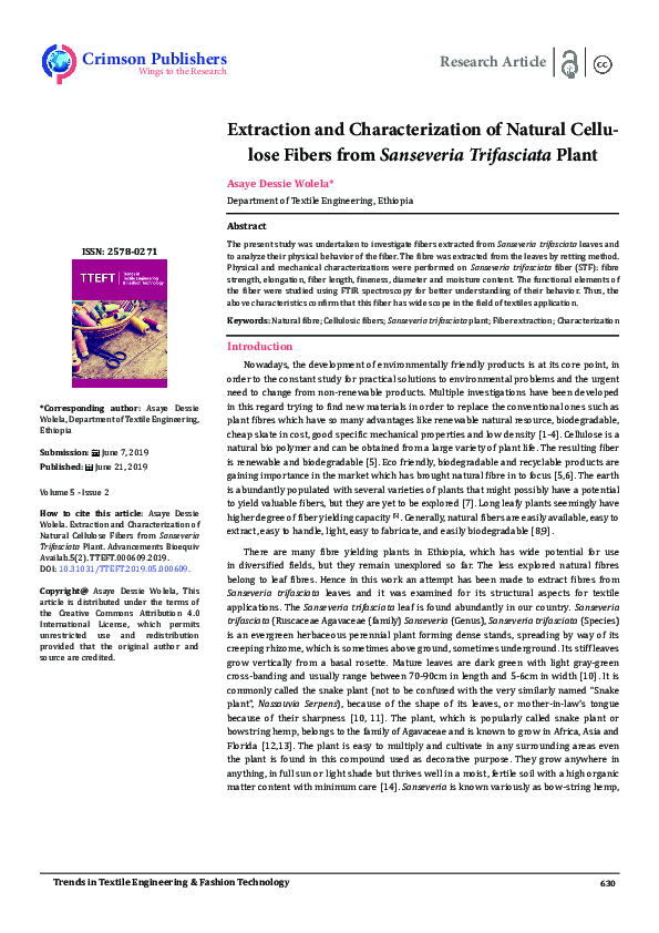 (PDF) Extraction and Characterization of Natural CelluloseFibers from ...