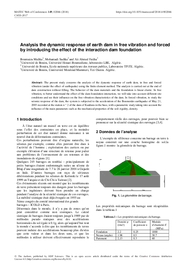 (PDF) Analysis the dynamic response of earth dam in free vibration and ...