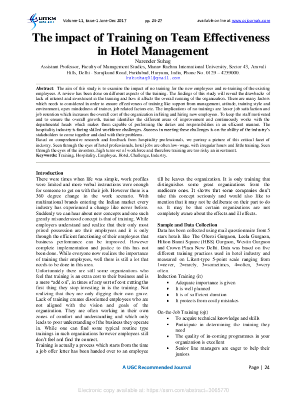 (PDF) The Impact of Training on Team Effectiveness in Hotel Industry