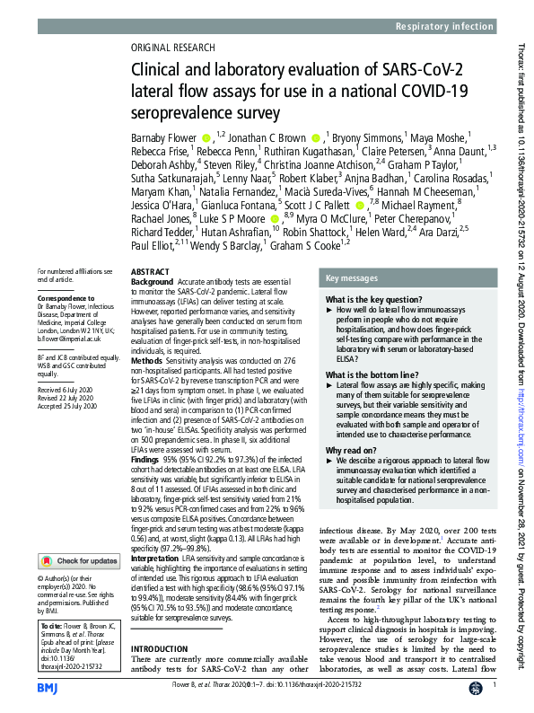 (PDF) Clinical and laboratory evaluation of SARS-CoV-2 lateral flow ...