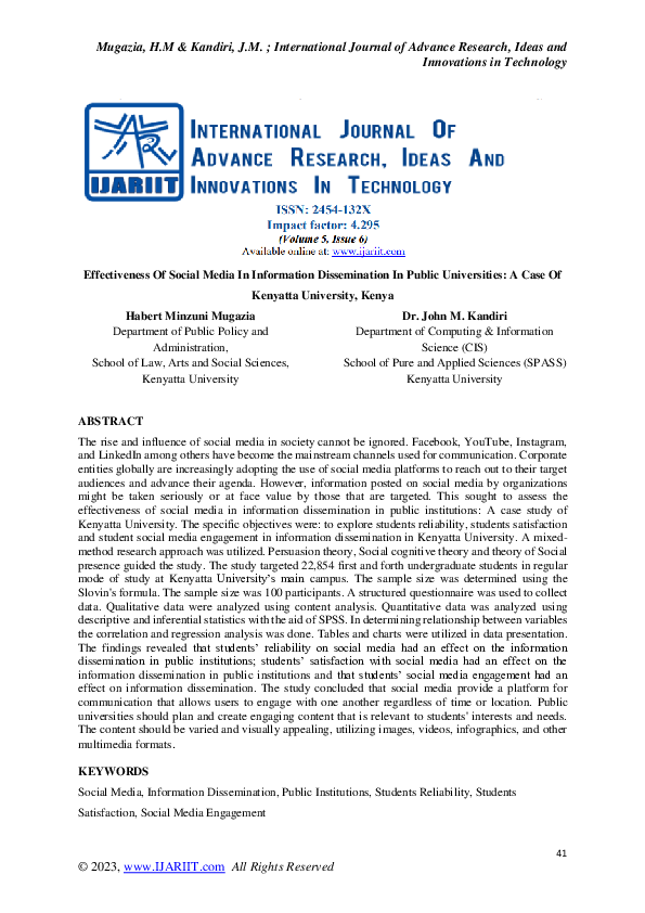 PDF) Effectiveness Of Social Media In Information Dissemination In 