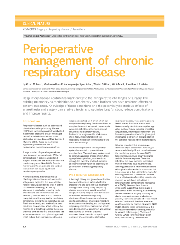 (PDF) Perioperative management of chronic respiratory disease