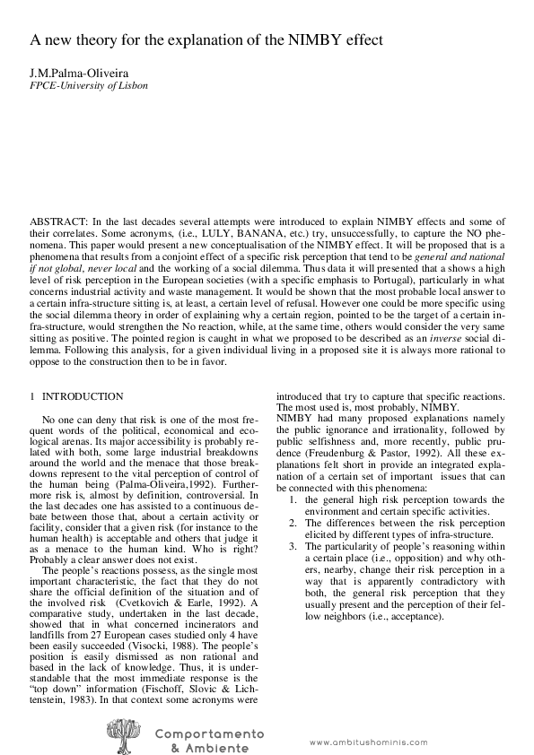 (PDF) A new theory for the explanation of the NIMBY effect