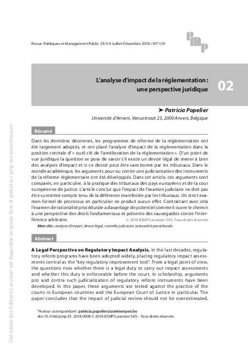(PDF) L’analyse d’impact de la réglementation : une perspective juridique