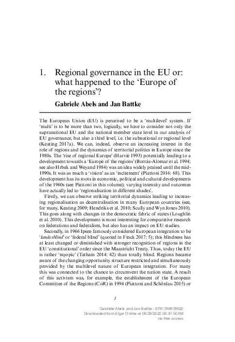 (PDF) Regional governance in the EU or: what happened to the ‘Europe of ...