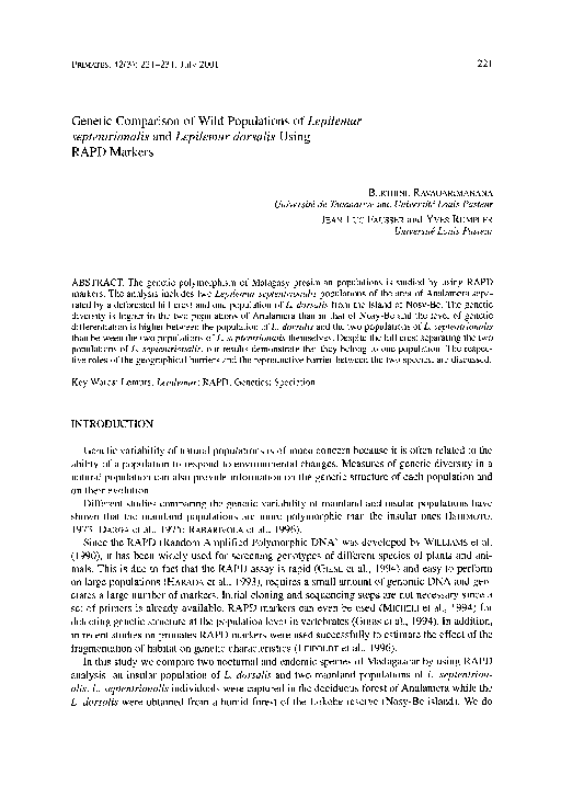 (PDF) Genetic comparison of wild populations ofLepilemur ...