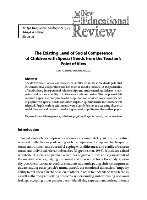 (PDF) The existing level of social competence of children with special ...