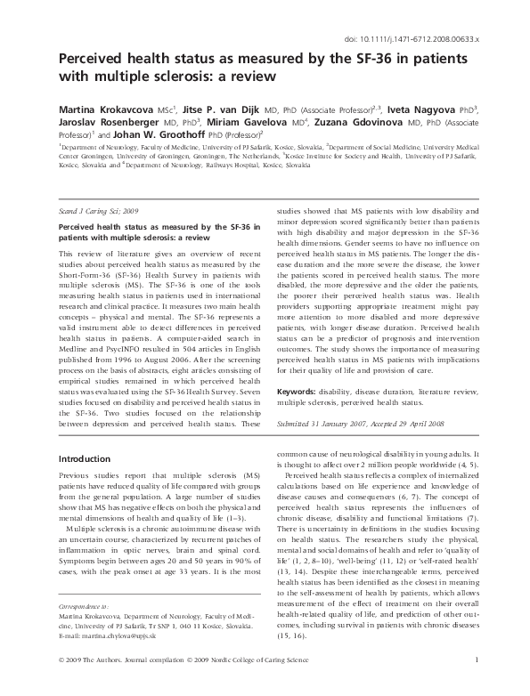 (PDF) Perceived health status as measured by the SF-36 in patients with ...