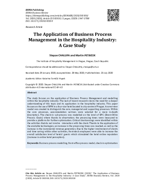 (PDF) The Application of Business Process Management in the Hospitality ...