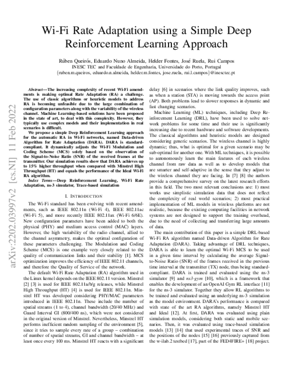 (PDF) Wi-Fi Rate Adaptation using a Simple Deep Reinforcement Learning ...