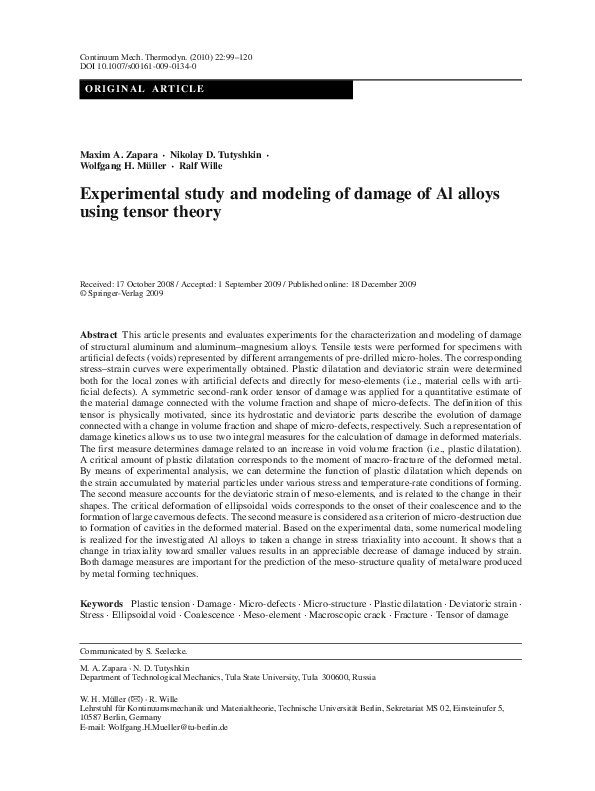 (PDF) Experimental study and modeling of damage of Al alloys using ...