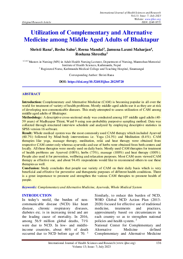 (PDF) Utilization of Complementary and Alternative Medicine among ...
