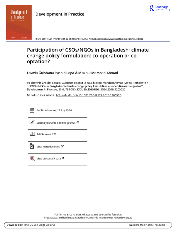 (PDF) Participation of CSOs/NGOs in Bangladeshi climate change policy ...
