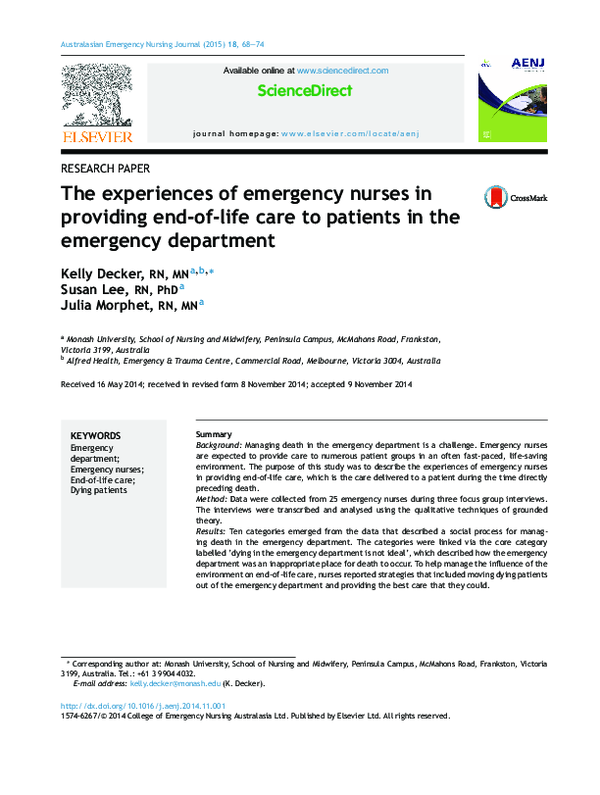 (PDF) The experiences of emergency nurses in providing end-of-life care ...
