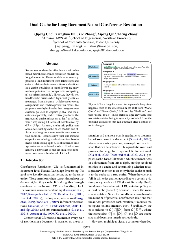 (PDF) Dual Cache for Long Document Neural Coreference Resolution